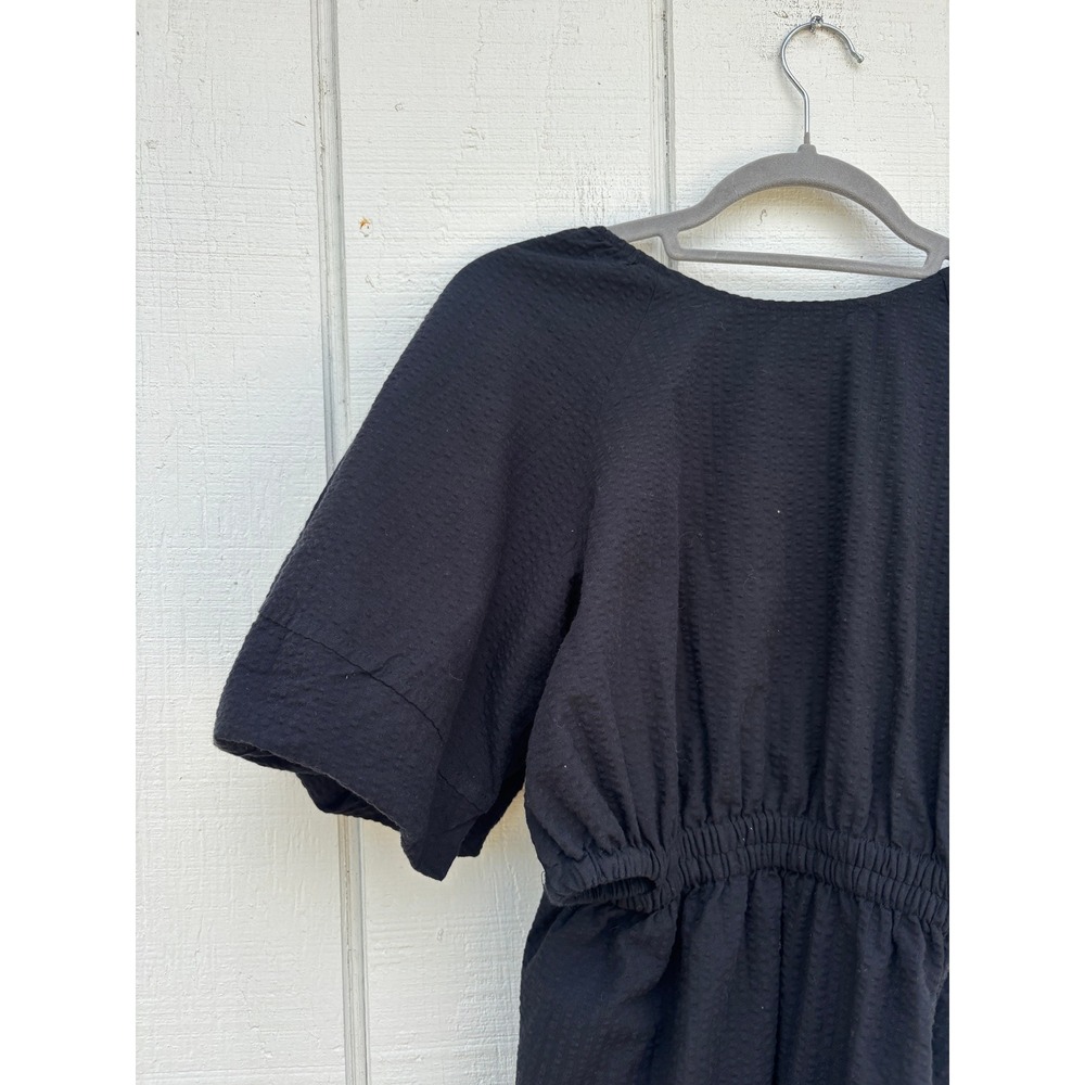 Madewell Seersucker Black Dress, Puff Sleeves, Open‎ Lower Back, Sz S - Picture 9 of 10